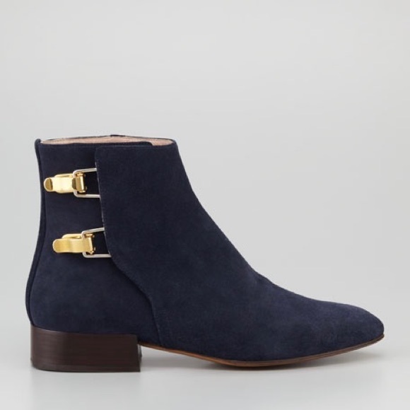 Chloe Shoes - Chloe Double-Buckle Blue Suede Ankle Boots 36
